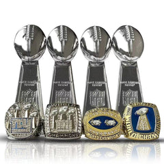 New York Giants Super Bowl Championship Ring & Trophy Set– 1986, 1991, 2008 & 2012