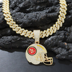 Sports Mini Helmet Pendant Necklace with Iced Out Cuban Chains for Football Fans Christmas Gifts