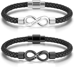 Personalized Leather Infinity Bracelet – Custom Engraved Braided Wristband Gift