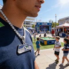 Seattle Seahawks Logo Pendant Necklace – with Heart Tennis Chain for Fans