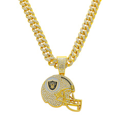 Sports Mini Helmet Pendant Necklace with Iced Out Cuban Chains for Football Fans Christmas Gifts