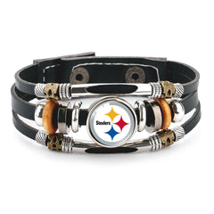Leather Sports Team Logo Bracelet – Adjustable Fans Wristband Gift for Game Day & Holidays