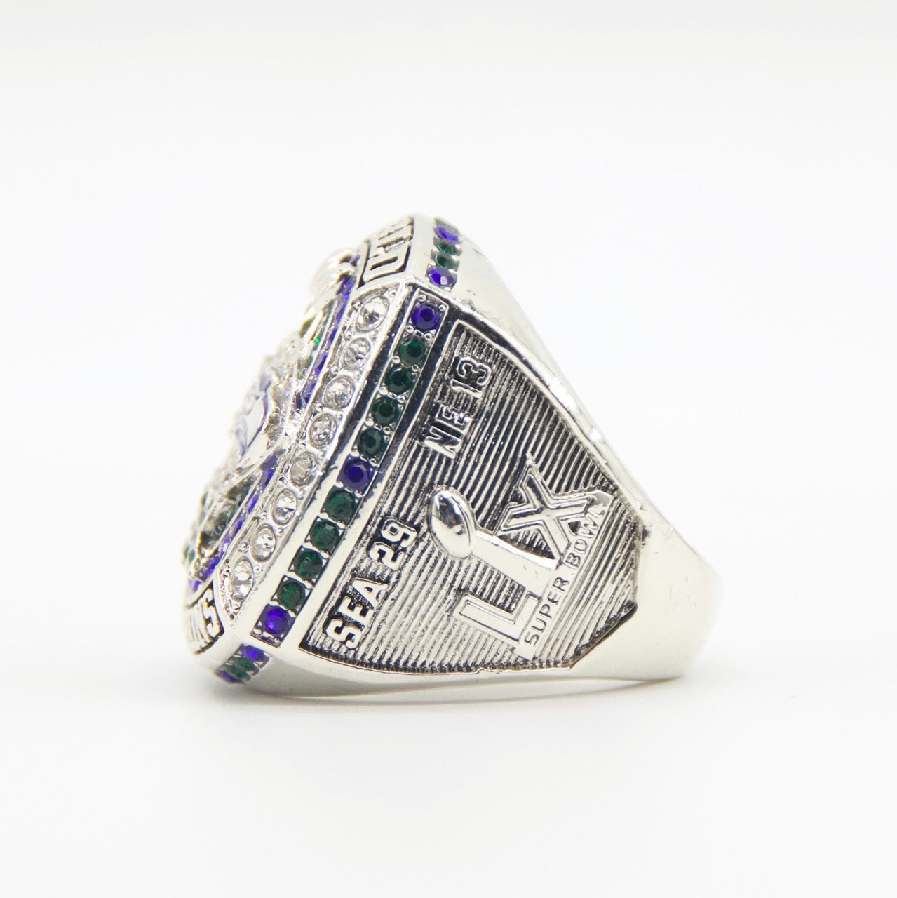 New 2025 Seahawks Championship Ring - Super Bowl 60 Fan Replica Ring - Side Profile View