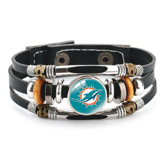 Leather Sports Team Logo Bracelet – Adjustable Fans Wristband Gift for Game Day & Holidays